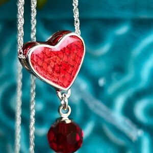 Yours Truly Red Heart Necklace Silver Swarovski Crystal Necklace